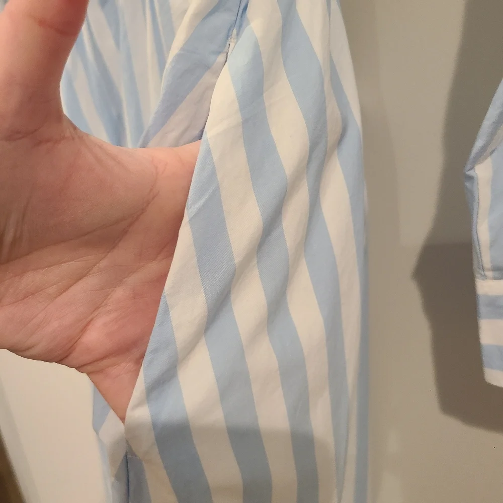 Loft Blue And White Stripe Tie Peek A Boo Front Button Cotton Maxi Shirt Dress - Picture 6 of 9